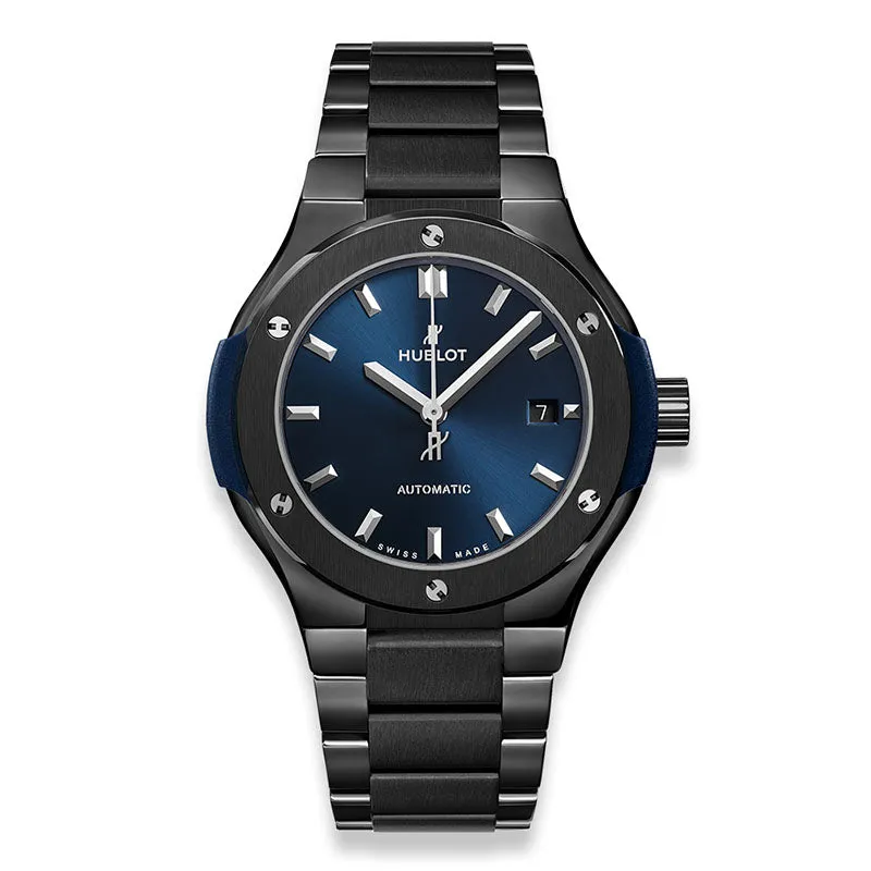 Hublot Classic Fusion Ceramic Blue Platinum Diamonds - 585.CM.7170.CM Watch - dubai elegance Hublot Classic Fusion Ceramic Blue Platinum Diamonds - 585.CM.7170.CM Watch