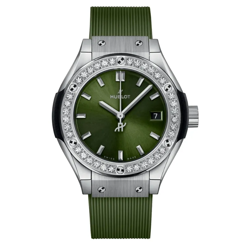 Hublot Green Platinum Diamonds 29mm - 591.NX.8970.RX.1204 Watch - Dubai Elegance Hublot Green Platinum Diamonds 29mm - 591.NX.8970.RX.1204 Watch - Dubai Elegance
