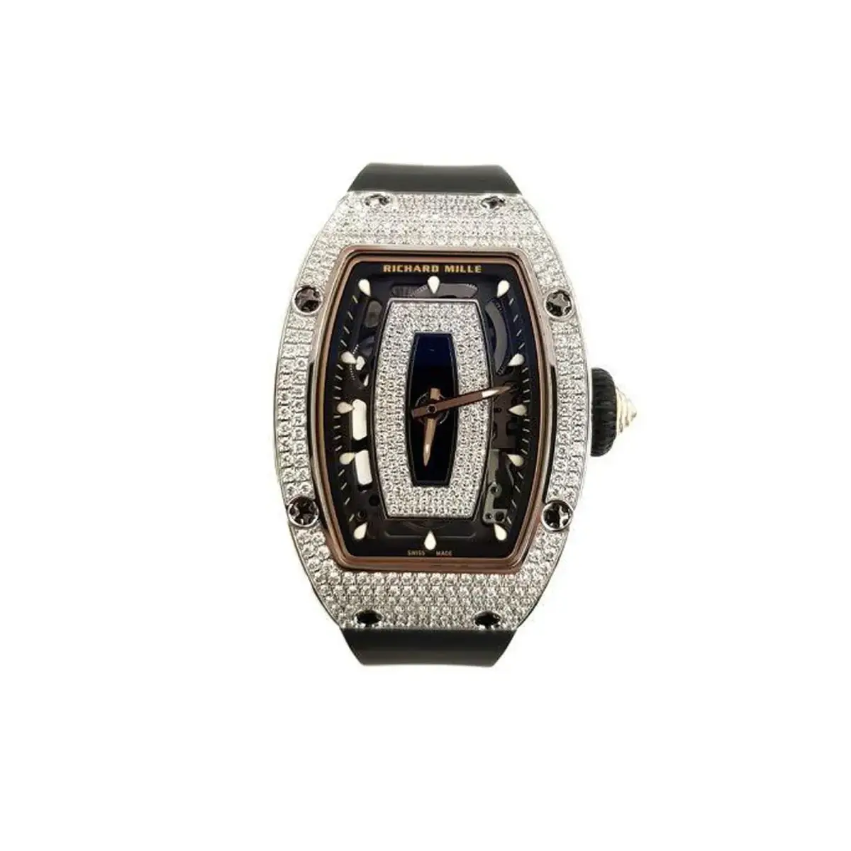 RM07-01 Original Silver Full Set Diamonds (Black Lips) Watch - Dubai Elegance RM07-01 Original Silver Full Set Diamonds (Black Lips) Watch - Dubai Elegance