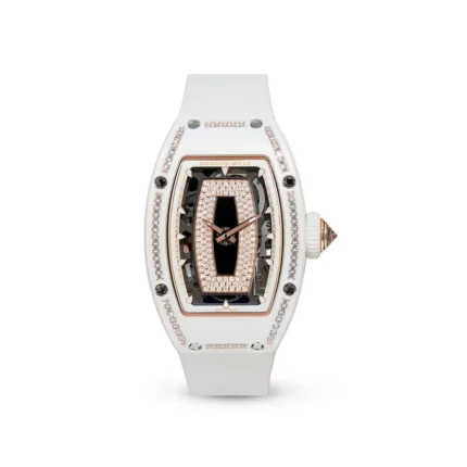 RM07-01 White Ceramic 1 Row Platinum Diamonds (Black Lips) Watch