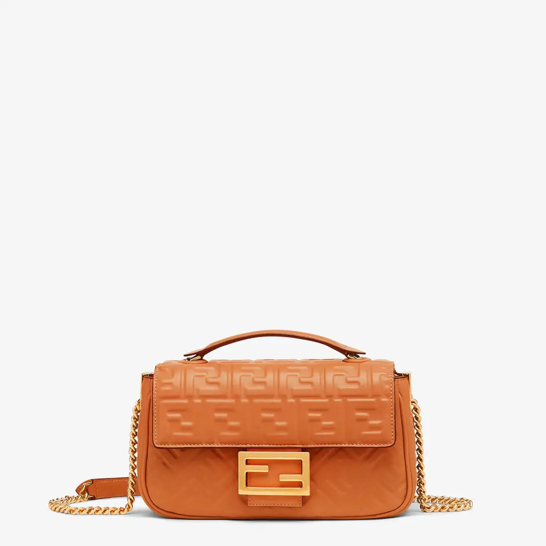 Baguette Chain Midi Brown nappa leather bag