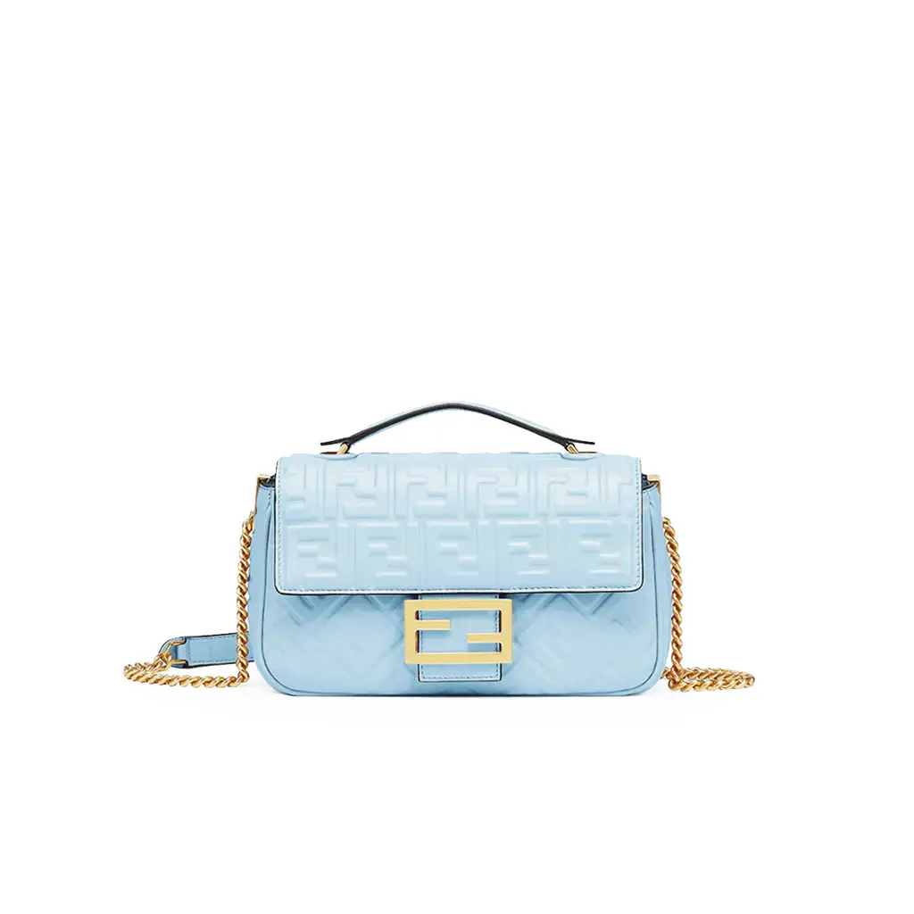 Baguette Chain Midi Light blue leather bag