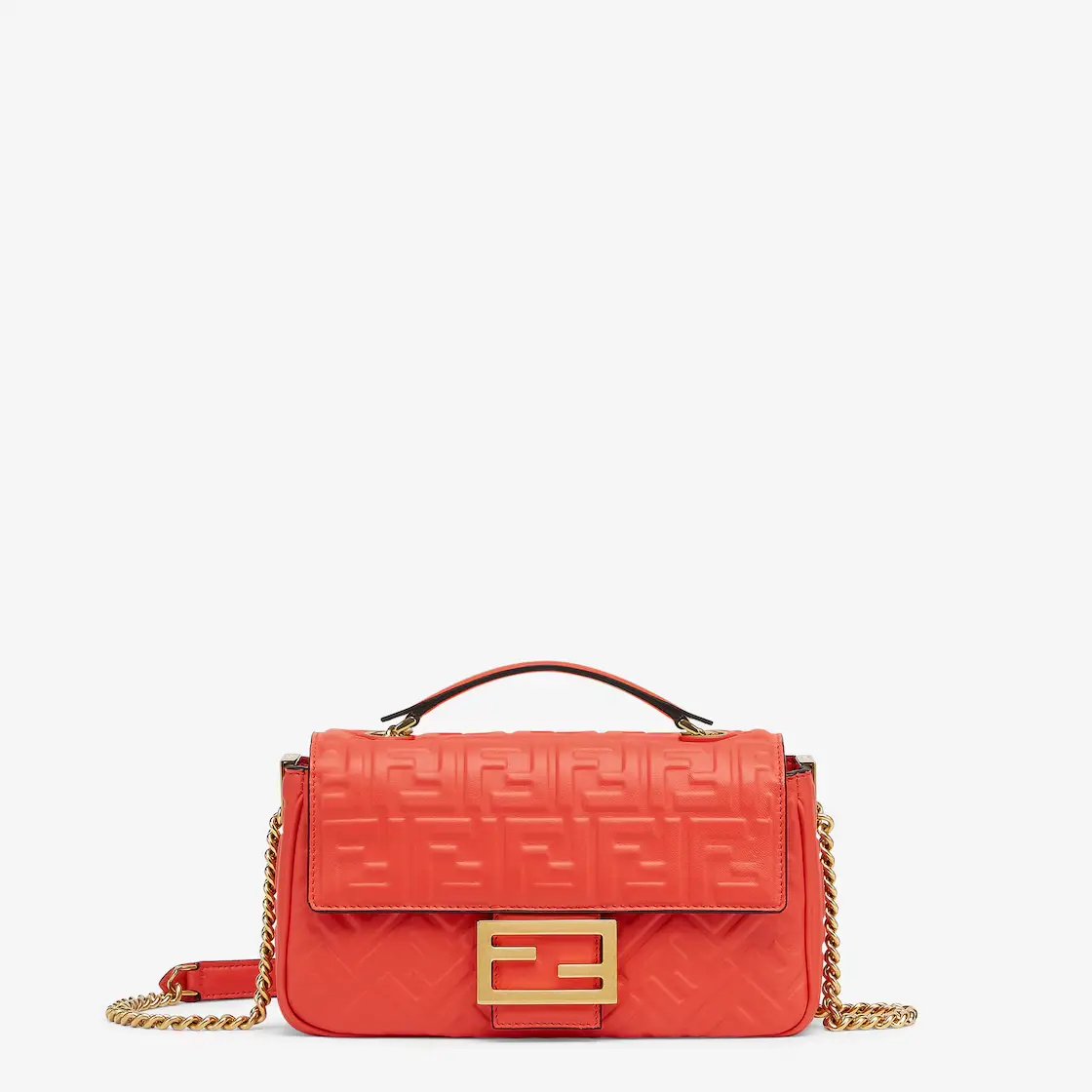Baguette Chain Midi Red nappa leather bag
