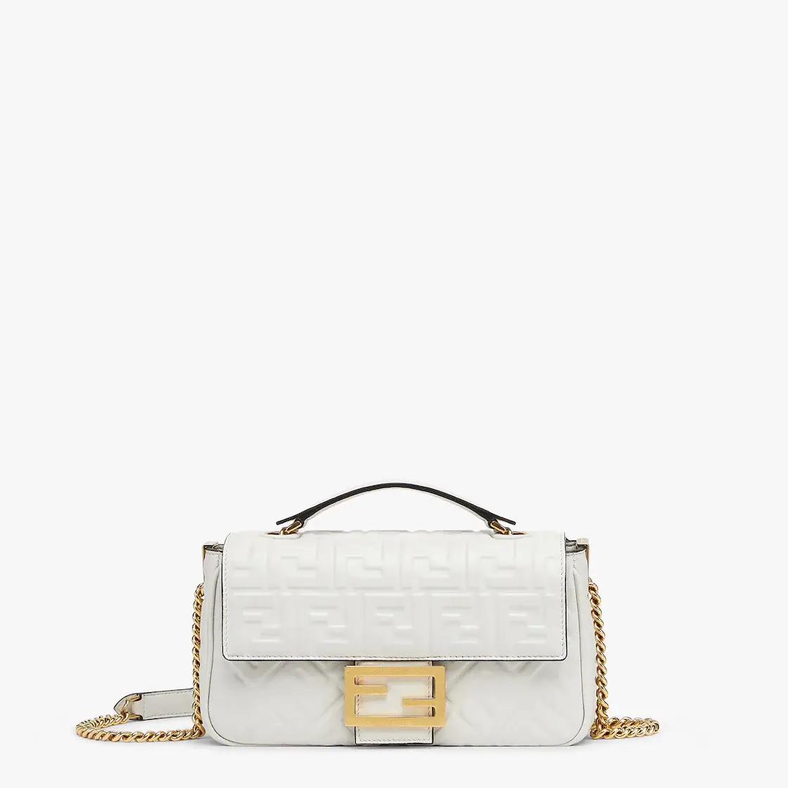Baguette Chain Midi White nappa leather bag