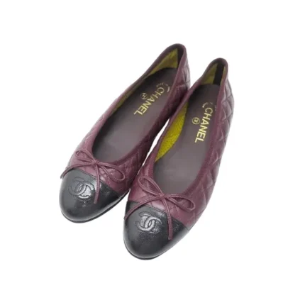 Chanel Burgundy/Black Patent and Leather CC Bow Cap Toe Ballet Flats in Dubai UAE