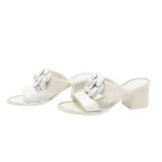 Chanel White Leather Camelia CC Slide Sandals in Dubai UAE