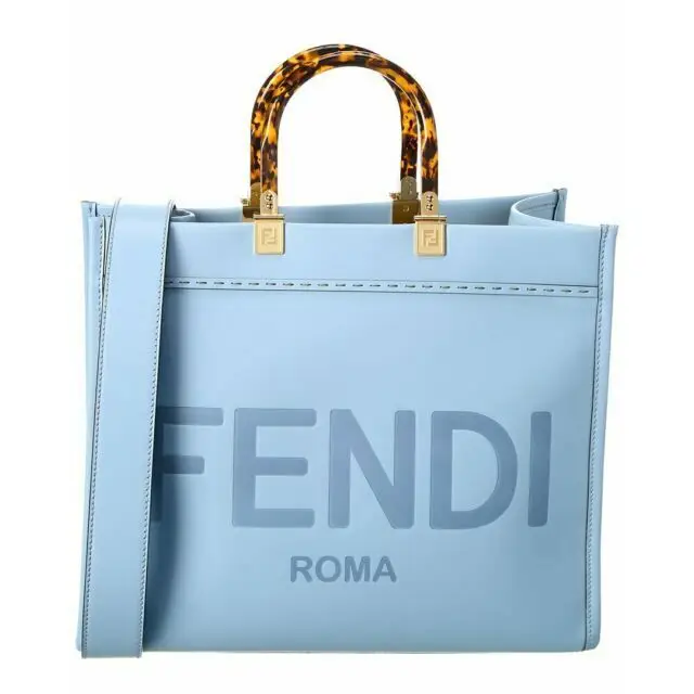 Fendi Sunshine Medium Light blue leather shopper