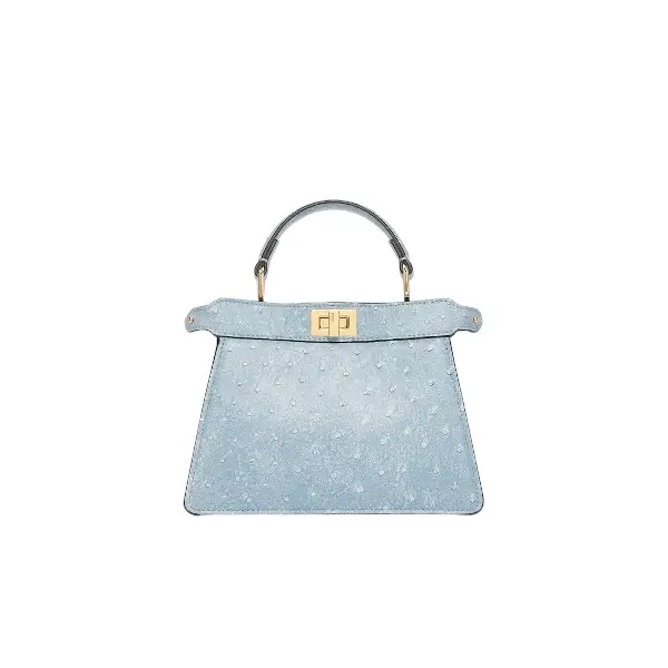 Peekaboo ISeeU Petite Denim-effect blue ostrich leather bag Peekaboo ISeeU Petite Denim-effect blue ostrich leather bag