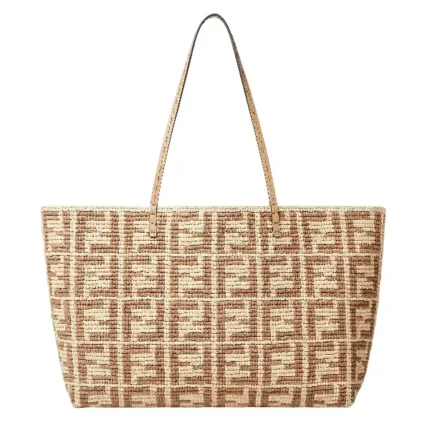 Roll Large Beige FF raffia crochet shopper