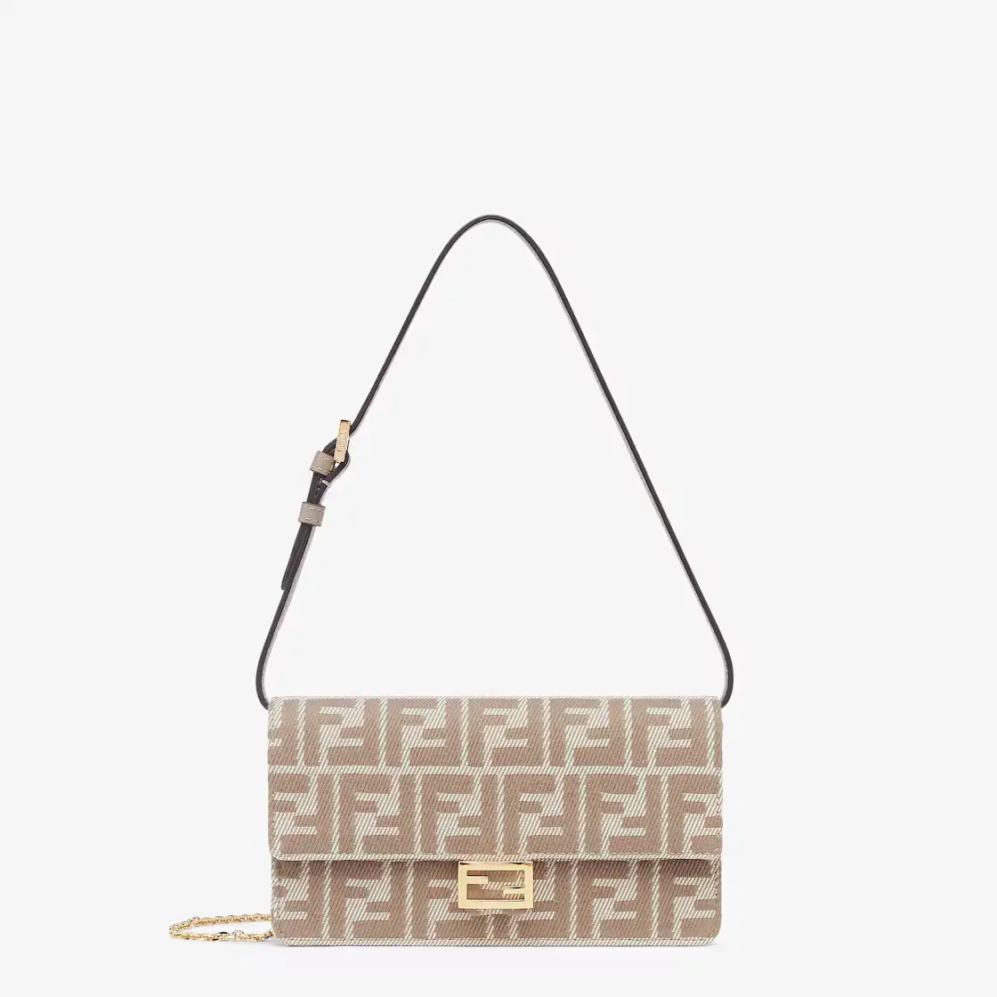Wallet On Chain Baguette Beige denim-effect FF jacquard wallet Wallet On Chain Baguette Beige denim-effect FF jacquard wallet