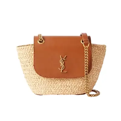 YSL SAINT LAURENT Panier mini leather-trimmed raffia shoulder bag in Dubai UAE