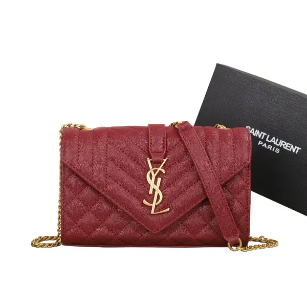 YSL Saint Laurent Monogram Triquilt Grain De Poudre Small Red College Bag in Dubai UAE YSL Saint Laurent Monogram Triquilt Grain De Poudre Small Red College Bag in Dubai UAE