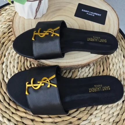 Black Saint Laurent YSL Slide Sandals – Elegant Designer Footwear in Dubai UAE