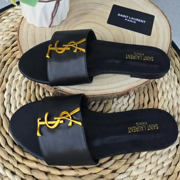 Black Saint Laurent YSL Slide Sandals – Elegant Designer Footwear in Dubai UAE