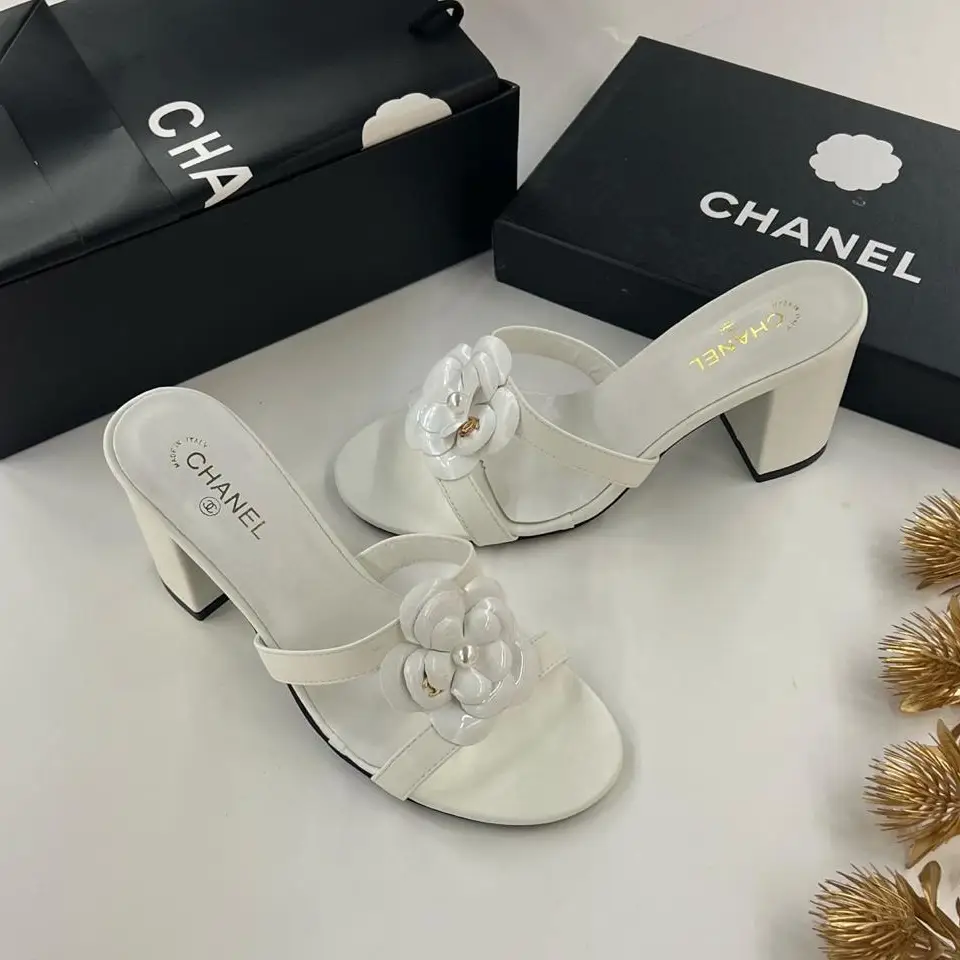Chanel Black Camellia Peep Toe Heels – Elegant Leather with Signature Flower Embellishment in Dubai UAE
