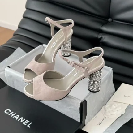 Chanel Light Pink Suede Slingbacks – Embellished Heels & Timeless Elegance in Dubai UAE