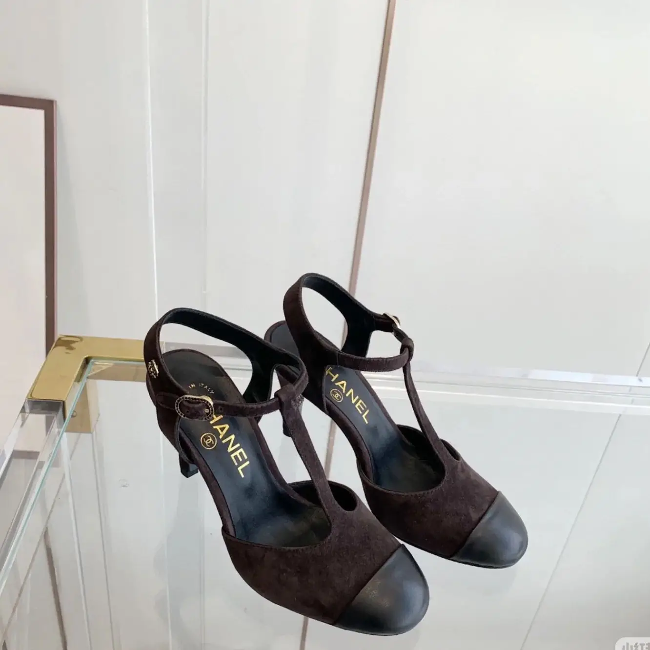 Chanel T-Strap Pumps – Suede & Crystals with CC Logo in Dubai UAE Chanel T-Strap Pumps – Suede & Crystals with CC Logo in Dubai UAE