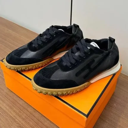 Hermès Jet Sneakers – Black Suede & Leather with Brown Rubber Sole