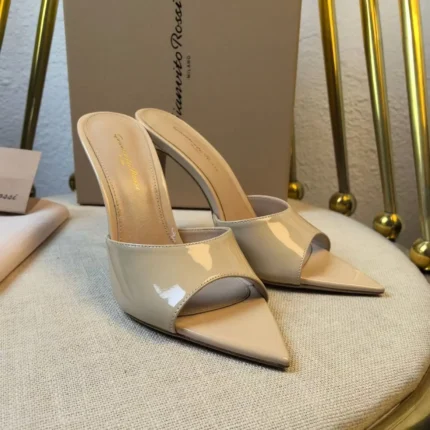 Gianvito Rossi Elle Mules – Nude Patent Leather Elegance with Pointed Toe & Stiletto Heel in Dubai UAE