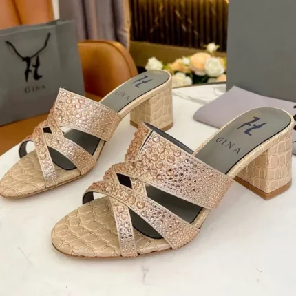Gina Embellished Block Heel Mules – Luxury Slip-On Designer Shoes in Dubai UAE