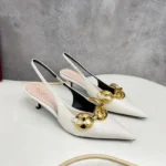 Gucci Women’s Square Toe Patent Leather Pumps – Dark Red with Gold Chain Detail in Dubai UAE