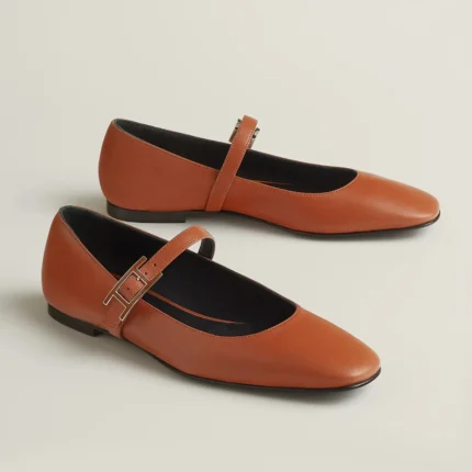 Hermès Jane Ballet Flats – Light Pink Velvet Mary Janes with Silver Buckle in Dubai UAE