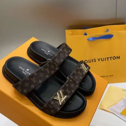 Louis Vuitton Monogram Waterfront Slides – Iconic LV Style with Gold-Tone Logo in Dubai UAE