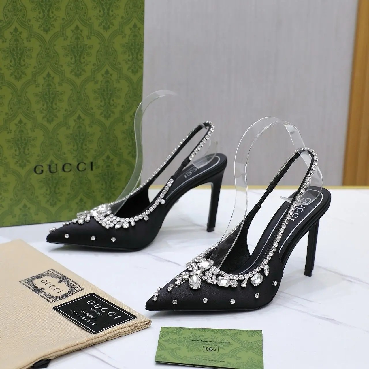Luxury Gucci Crystal-Embellished Slingback Heels
