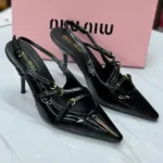Miu Miu Black Patent Leather Slingback Pumps – Pointed Toe with Buckle Detail in Dubai UAE
