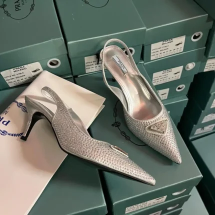 Prada Crystal-Embellished Slingback Pumps – Sparkling Designer Heels with Pointed Toe in Dubai UAE