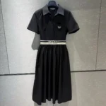 Prada High-Quality Satin Short Sleeve Dress – Elegant & Refined in Dubai UAE