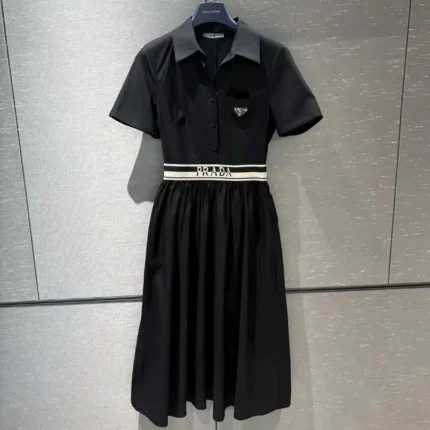 Prada High-Quality Satin Short Sleeve Dress – Elegant & Refined in Dubai UAE
