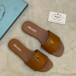 Prada Leather Slides – Flat Open-Toe Sandals with Signature Logo Strap in Dubai UAE