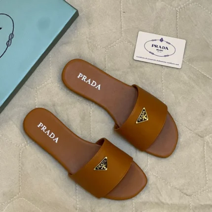 Prada Leather Slides – Flat Open-Toe Sandals with Signature Logo Strap in Dubai UAE