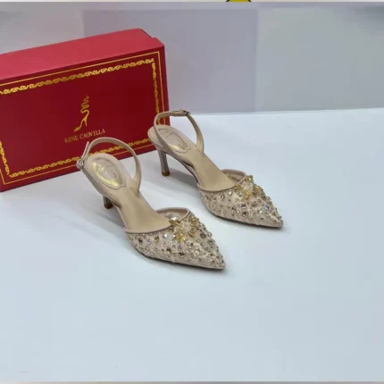 René Caovilla Slingback Heels – Elegant Italian Designer Shoes with Signature Red Box in Dubai UAE