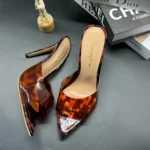 Tortoiseshell High-Heeled Shoes – Translucent Pointed Toe Stilettos with Artistic Flair in Dubai UAE