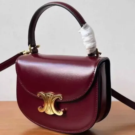 CELINE Triomphe Mini Besace Clea in Shiny Calfskin – Light Burgundy Crossbody Bag in Dubai UAE