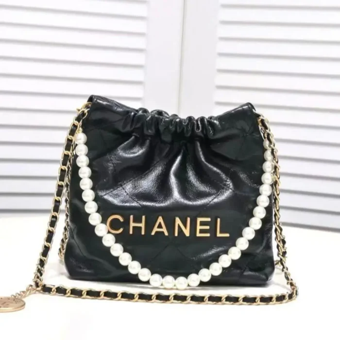 Chanel 22 Mini Pearl Bag – Quilted Drawstring Luxury with Pearl-Embellished Chain in Dubai UAE