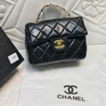 Chanel 23S Top Handle Mini Flap Bag in Black Lambskin with Silver Hardware – 21cm Iconic Classic in Dubai UAE