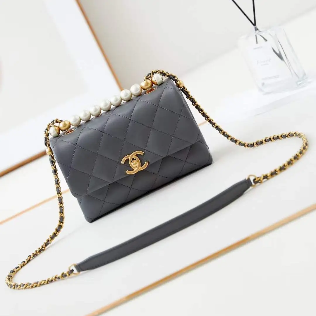 Chanel 24A Mini Flap Bag – Gray Quilted Leather in Dubai UAE Chanel 24A Mini Flap Bag – Gray Quilted Leather in Dubai UAE