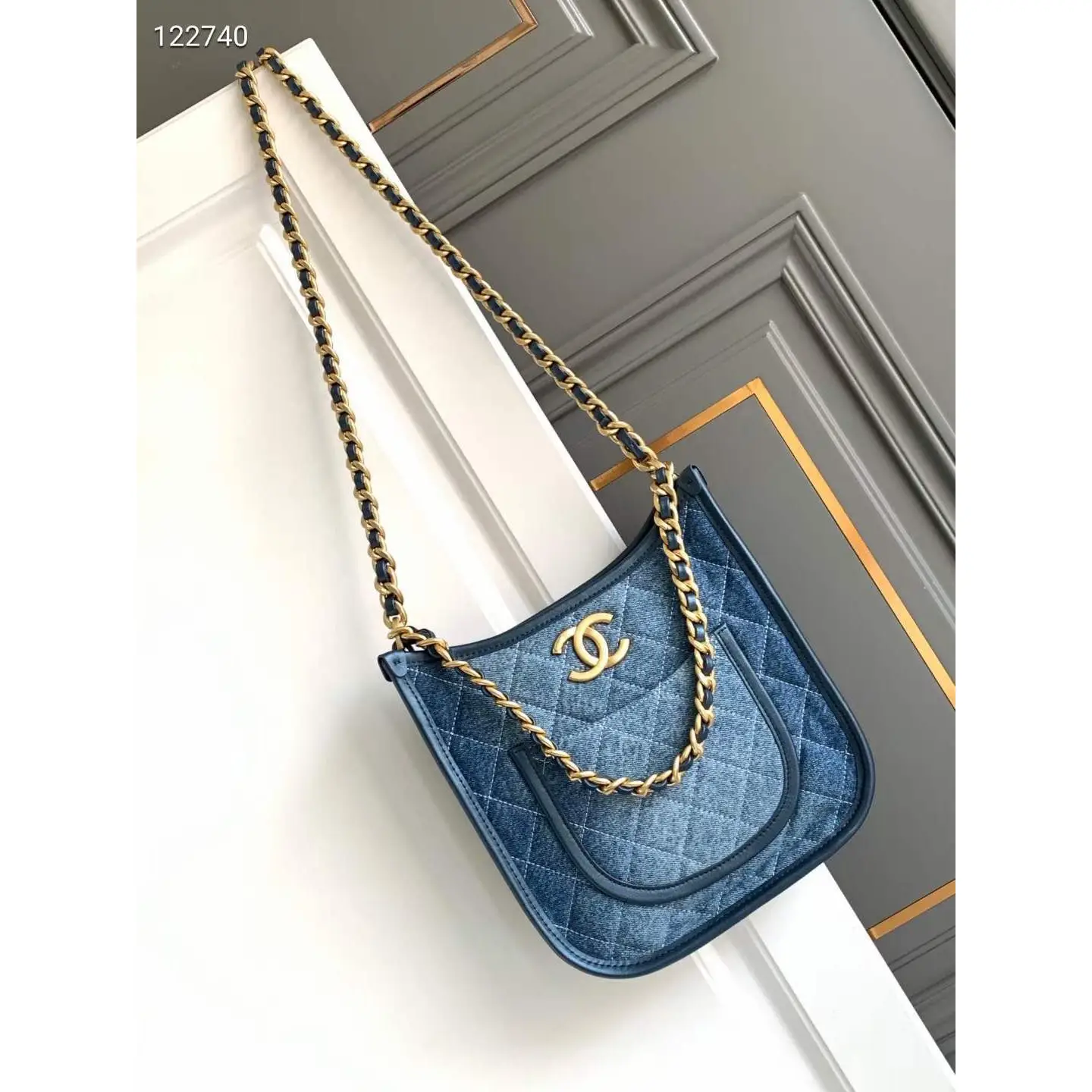 Chanel 24S Hobo Denim Bag – Iconic Quilted Design with Silver Chain & CC Logo in Dubai UAE Chanel 24S Hobo Denim Bag – Iconic Quilted Design with Silver Chain & CC Logo in Dubai UAE