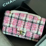 Chanel Pink Quilted Tweed Mini Classic Flap Bag – 24S Medium Flap in Navy, Pink & White Wool Tweed in Dubai UAE