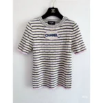 Chanel Striped Short-Sleeved T-Shirt – Cotton Top with Logo Oval Patch in Dubai UAE