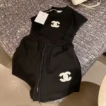 Chanel Two-Piece Lounge Set with Iconic Logo – Designer Top and Shorts in Dubai UAE