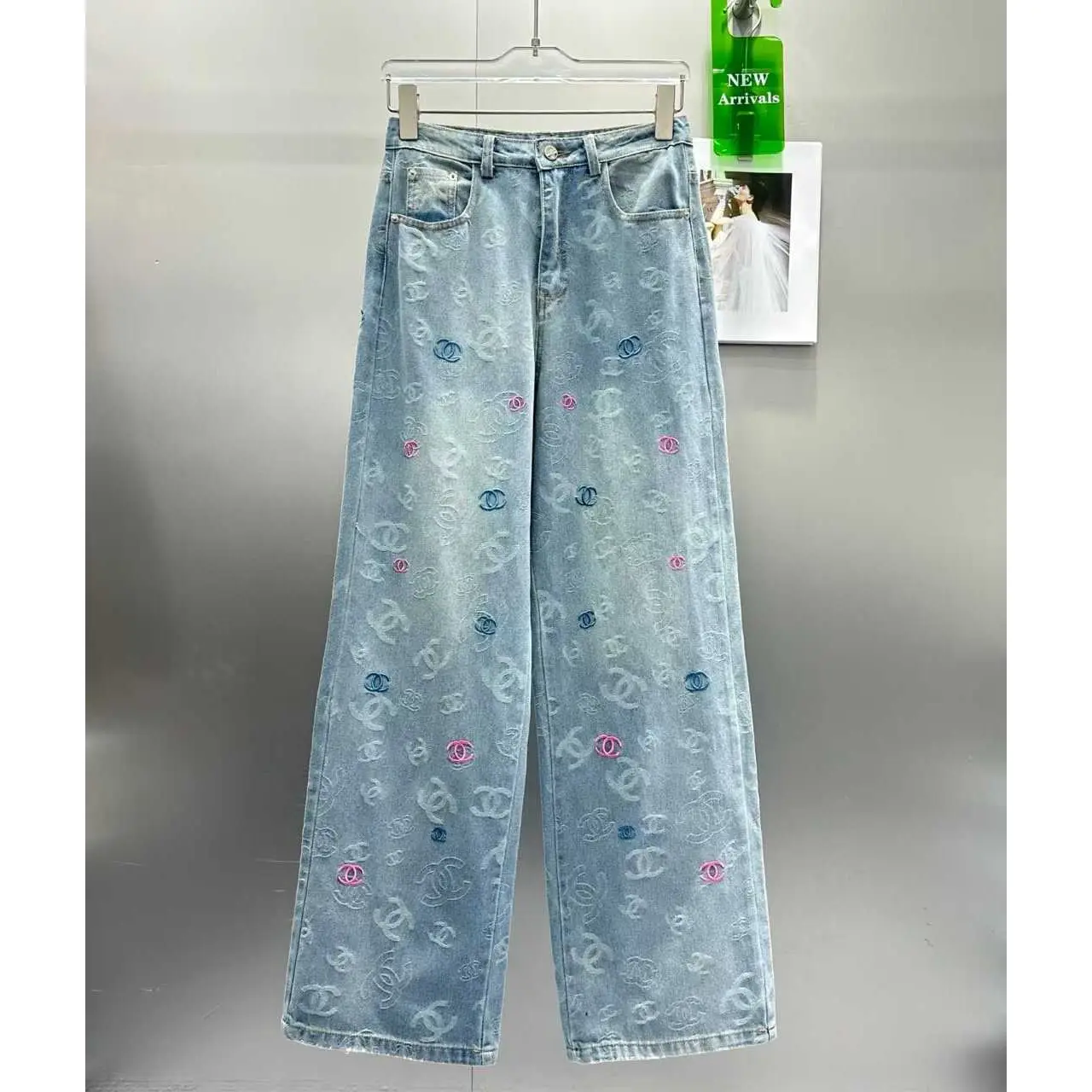 Chanel Women's Floral Print Jeans – Wide-Leg Cotton Blend with Iconic CC Logo in Dubai UAE Chanel Women's Floral Print Jeans – Wide-Leg Cotton Blend with Iconic CC Logo in Dubai UAE