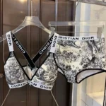 Christian Dior Two-Piece Bikini Set – Black & White Jungle Print with Logo Band in Dubai UAE