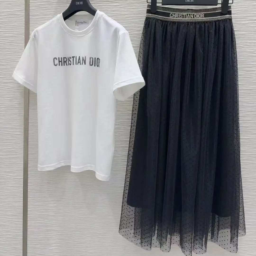 Christian Dior White Logo T-Shirt & Black Midi Skirt Set – Designer Branded Separates in Dubai UAE Christian Dior White Logo T-Shirt & Black Midi Skirt Set – Designer Branded Separates in Dubai UAE
