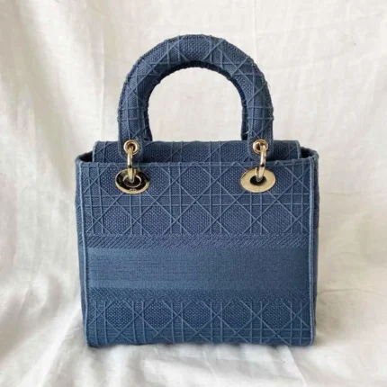 Dior Lady D-Lite Medium Bag – Blue Cannage Embroidery with Iconic Silver-Tone Hardware in Dubai UAE