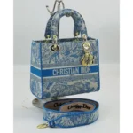 Dior Lady D-Lite Medium Bag – Blue Toile de Jouy Embroidery with D.I.O.R. Charms in Dubai UAE