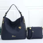 Dior Navy Blue Hobo Shoulder Bag with Matching Crossbody – Gold Logo & Hardware in Dubai UAE
